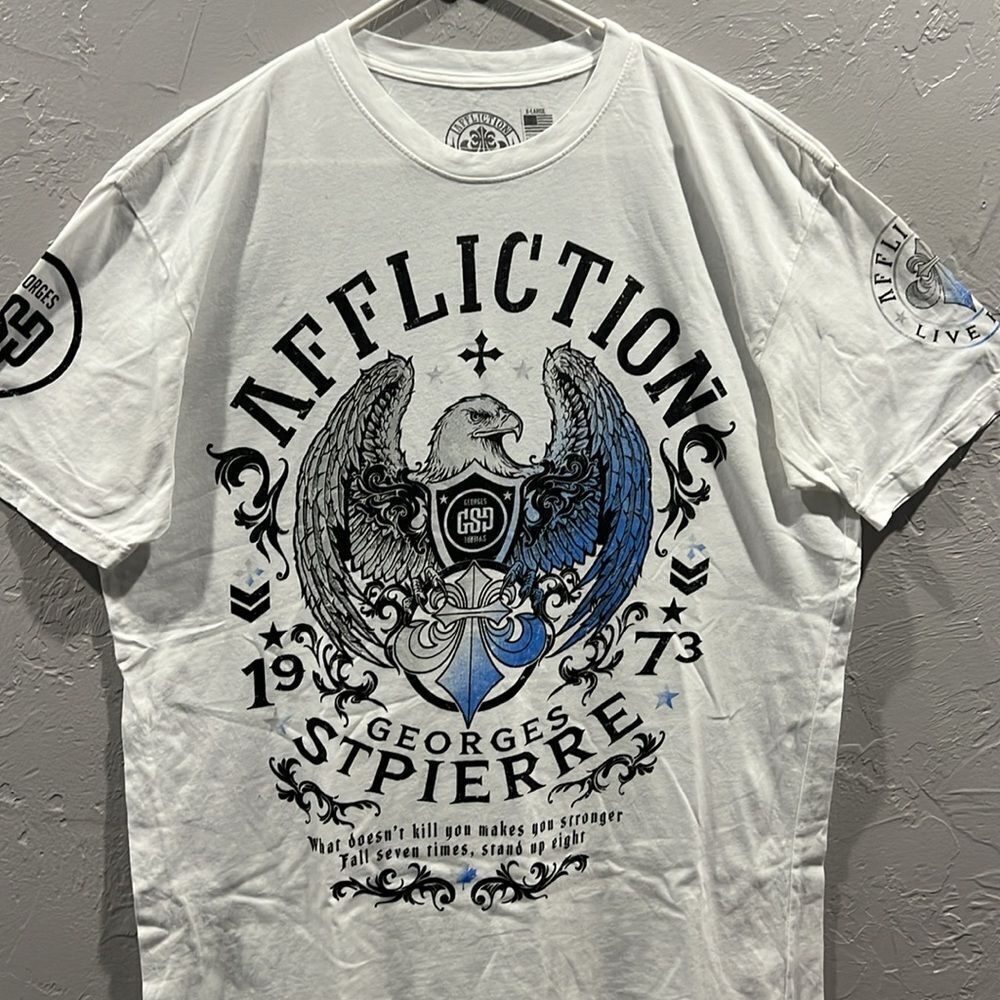 🔥🔥 AFFLICTION GEORGES ST. PIERRE Sport Tee Men’s Sz XL - White/Black - PERFECT